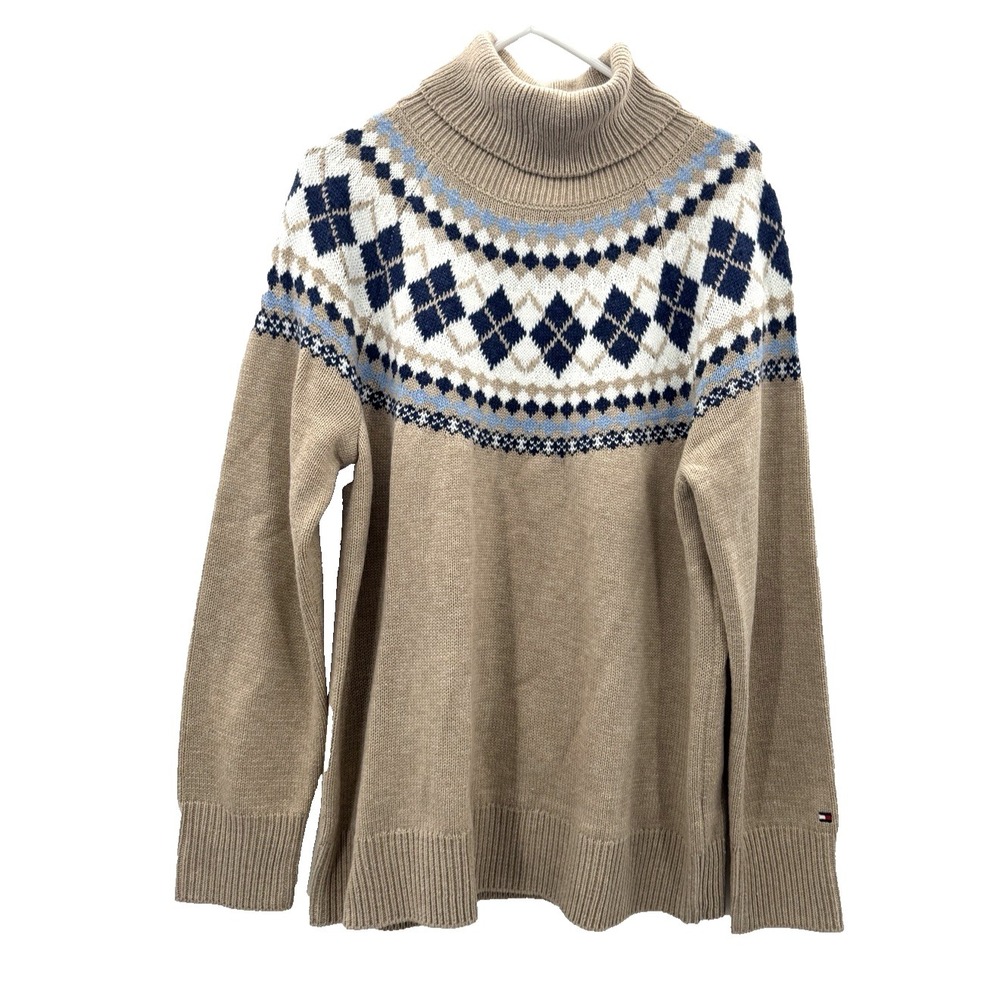 Tommy Hilfiger Women 2XL Sweater Turtleneck Fairy Isle Nordic Classic Preppy Ski
